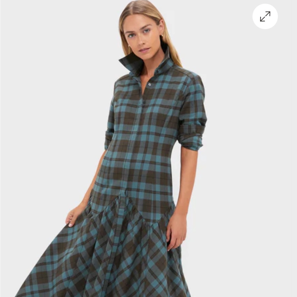Tuckernuck Blue and Brown Plaid Long Sleeve Dress